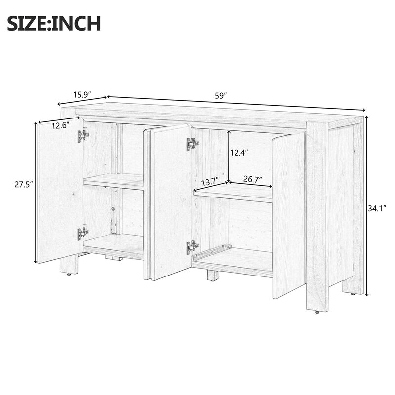 Clihome Buffet Cabinet with Storage, 4-Door Retro Wood Sideboard with Distressed Finish and Adjustable Shelves for Dining Room, Kitchen, and Living Room (Navy)