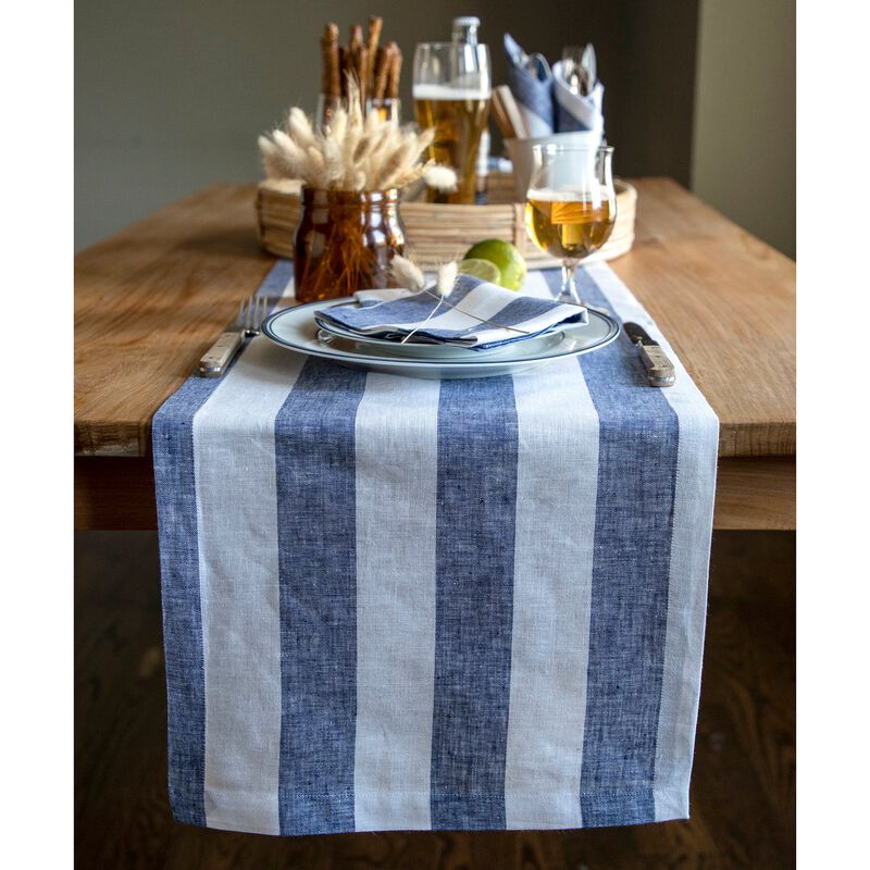 Solino Home 100% Pure Linen Table Runner | Cabana Stripe for Thanksgiving, Christmas