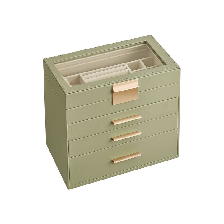 4-Layer Jewelry Box with Glass Lid and 3 Drawers - Modern Organizer for Sunglasses and Big Jewelry