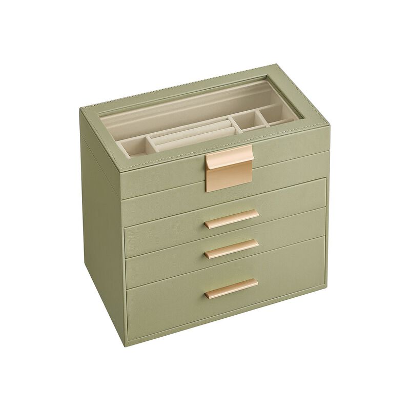 4-Layer Jewelry Box with Glass Lid and 3 Drawers - Modern Organizer for Sunglasses and Big Jewelry