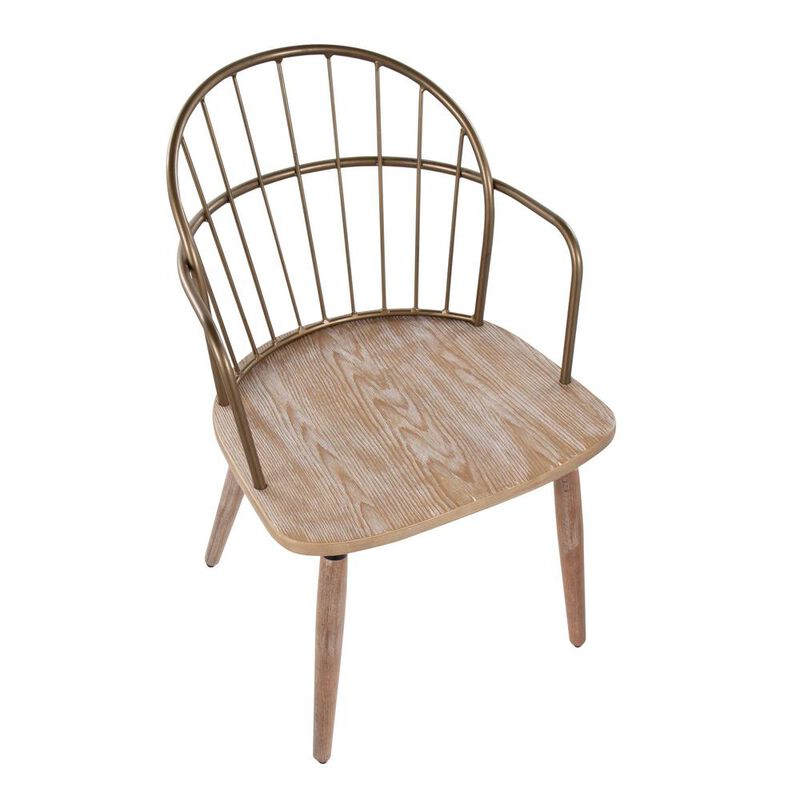 LumiSource Antique Copper Metal, White Washed Wood Riley Chair
