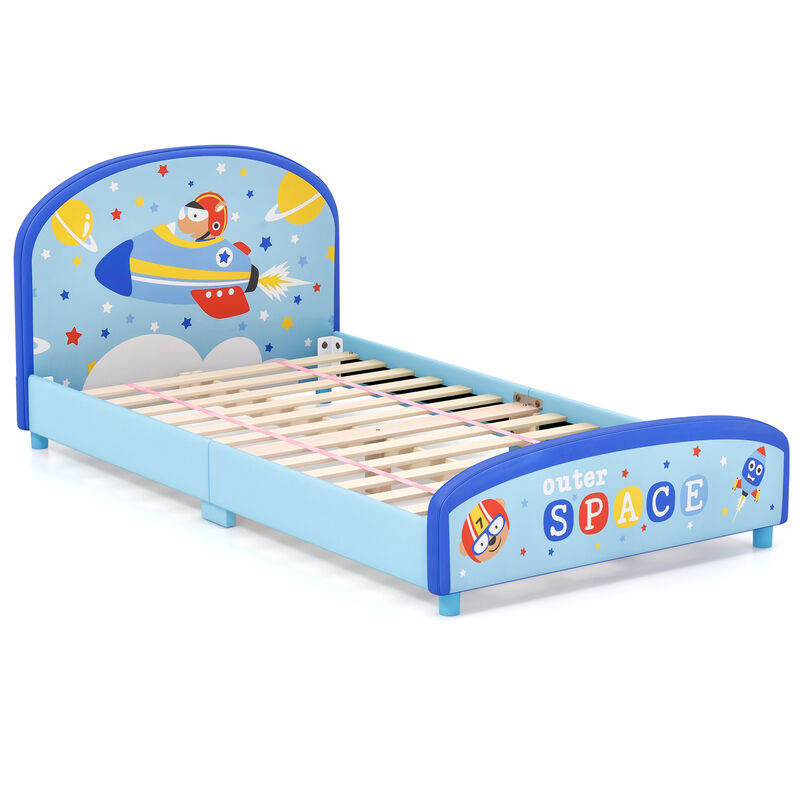 Wood Upholstered Twin Bed Platform with Slat Support