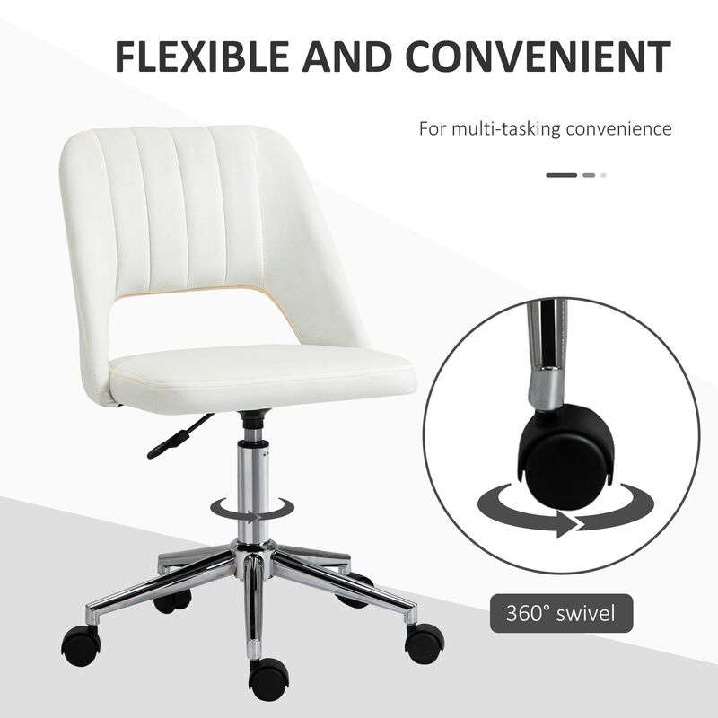 Cream White Office Chair: Mid-Back Velvet Swivel Scallop Shape for Home