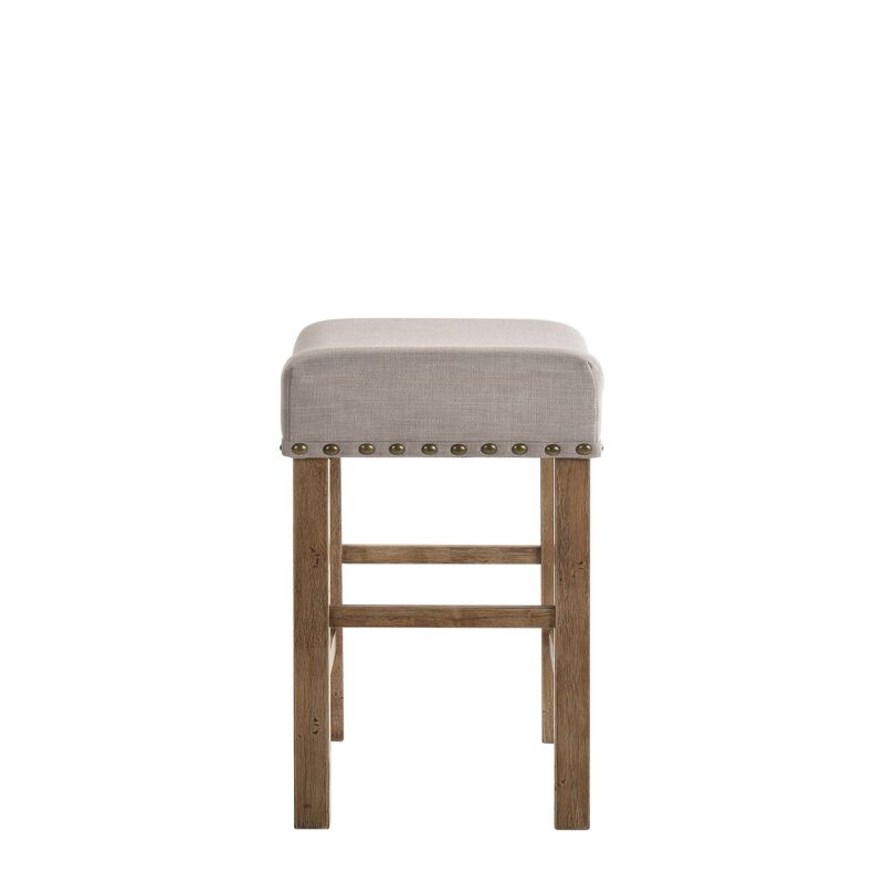 Fabric Upholstered Wooden Counter Height Stool,Set of 2,Brown and Gray-Benzara