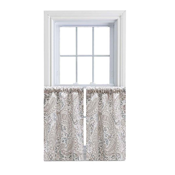 Ellis Shannon Printed Paisley Pattern on Cotton Fabric Tailored Tiers 1.5" Rod Pocket 50"x36" Natural