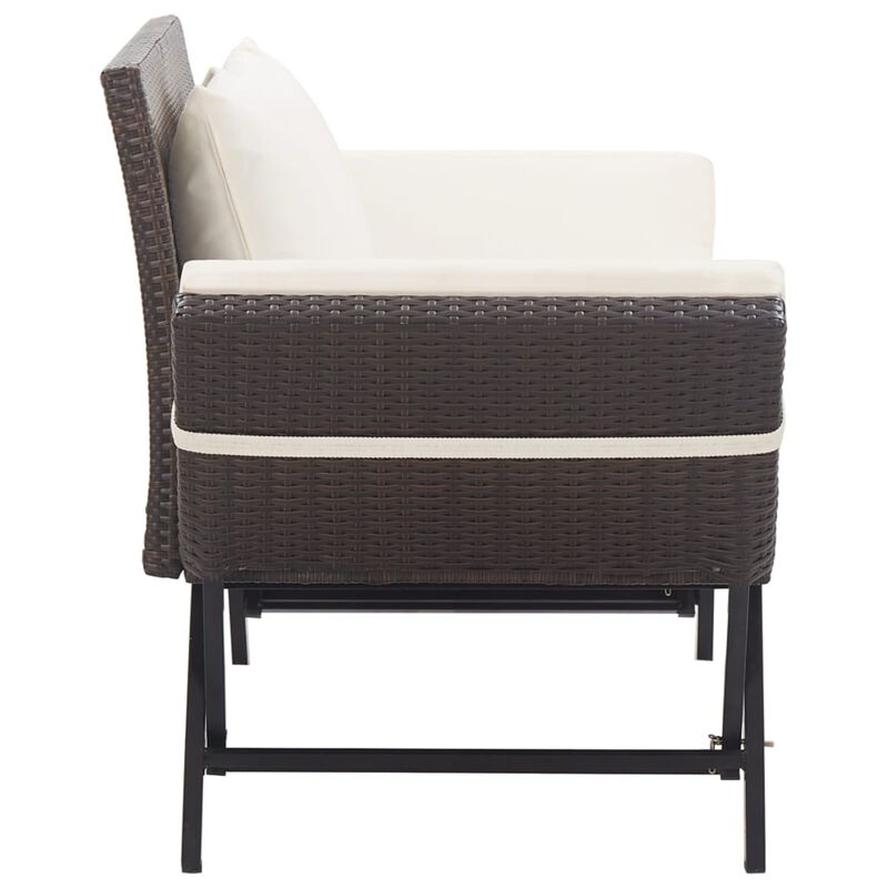 vidaXL Garden Bench with Cushions 69.3" Brown Poly Rattan
