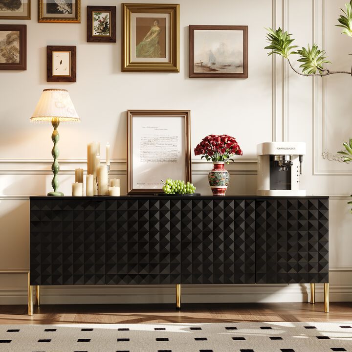 FUFU&GAGA Modern Black Storage Cabinet with Gold Legs, P2 MDF, with Textured Doors and Adjustable Shelves (55.3" W x 21.9" H x 15.7" D), Black