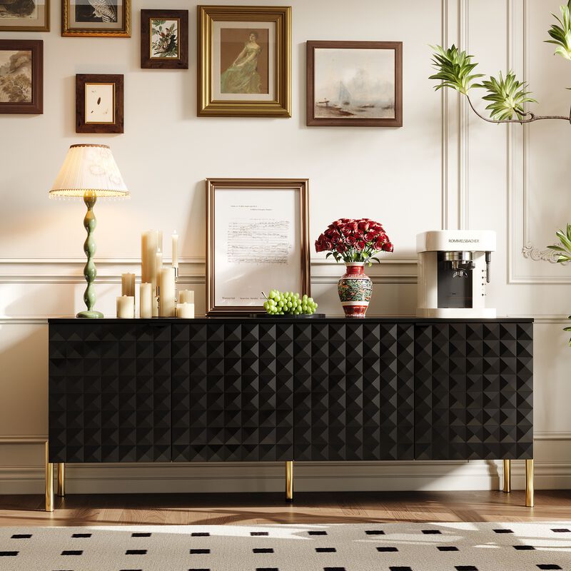 FUFU&GAGA Modern Black Storage Cabinet with Gold Legs, P2 MDF, with Textured Doors and Adjustable Shelves (55.3" W x 21.9" H x 15.7" D), Black