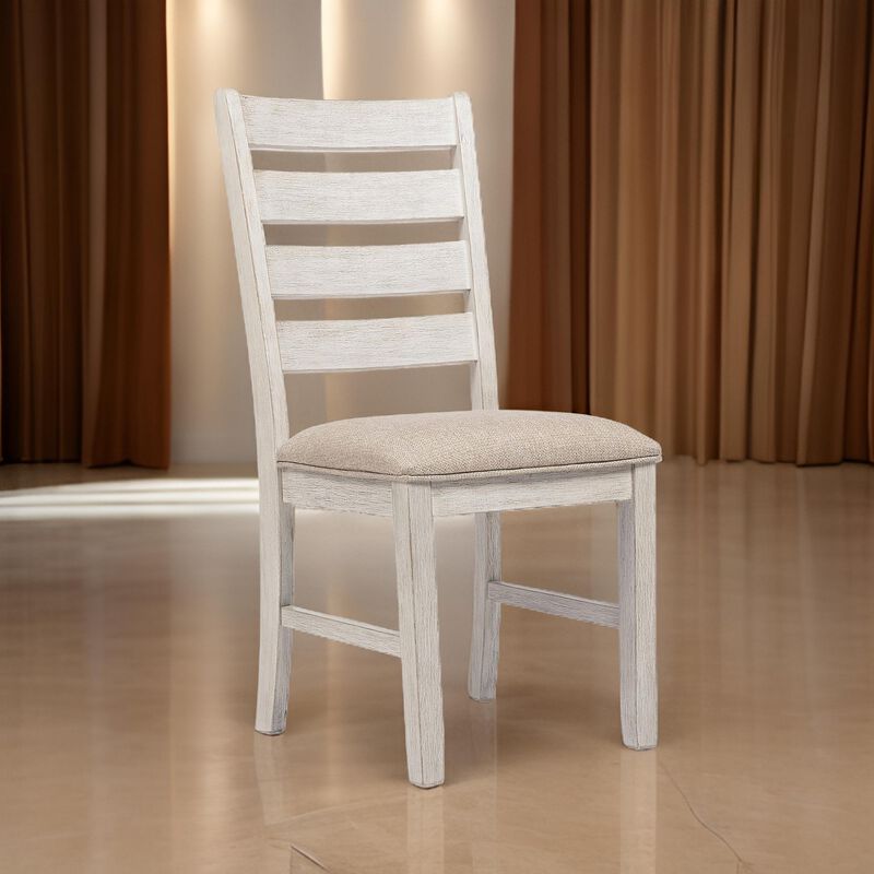 Fabric Dining Side Chair with Ladder Back, Set of 2, White and Brown - Benzara