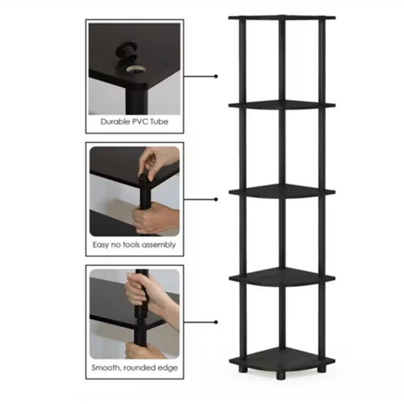 5-Shelf Modern Corner Bookcase for Space-Saving Storage and Display