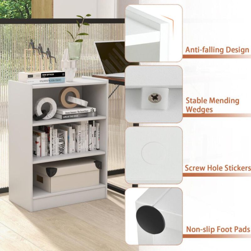 Hivvago 3-Tier Bookcase Open Display Rack Cabinet with Adjustable Shelves-White