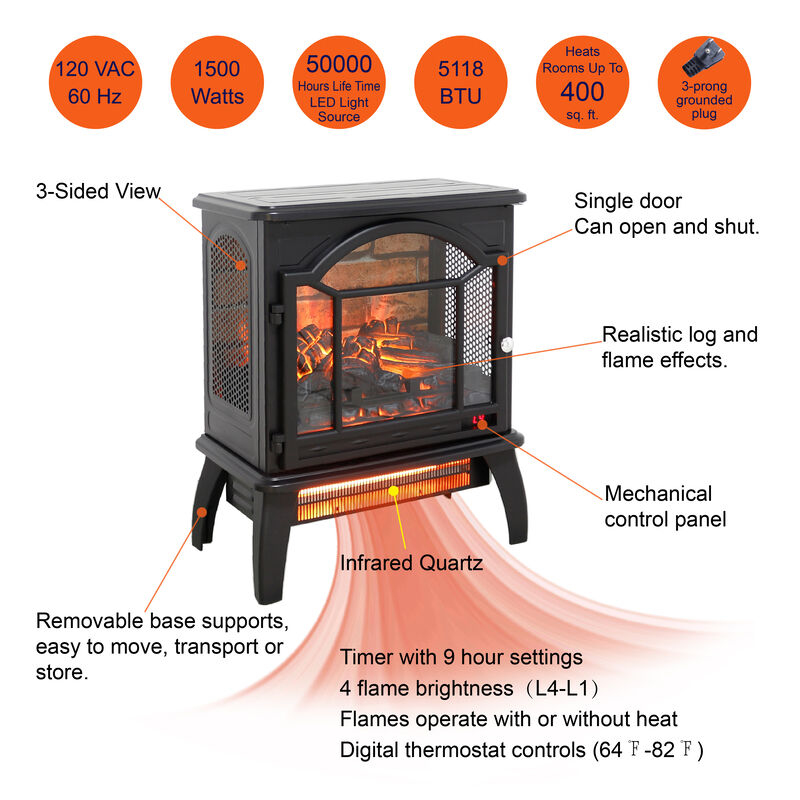 Streamdale 18 Inch 3D Infrared Electric Stove With Remote Control
