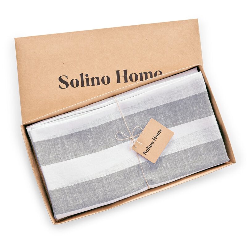 Solino Home 100% Pure Linen Round Tablecloth | Cabana Stripe for Spring & Easter