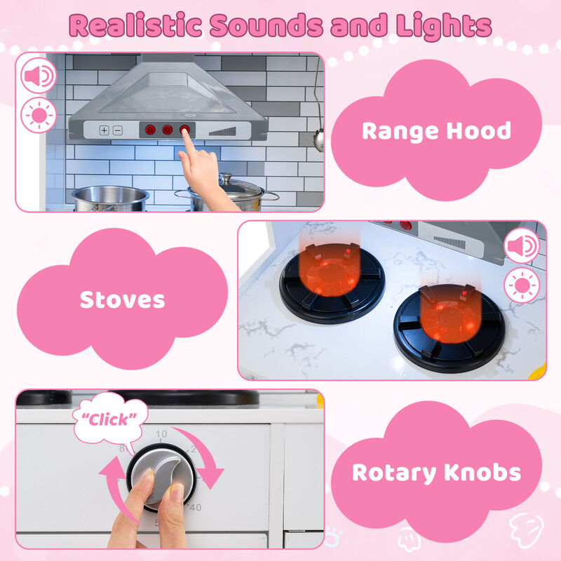 Wooden Kitchen Playset with Lights and Sounds for Ages 3+