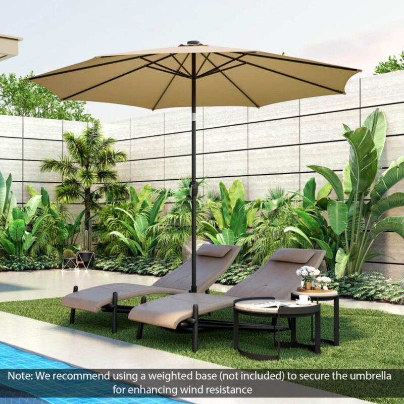 Hivvago 10 Feet Patio Umbrella with 112 Solar Lights and Crank Handle