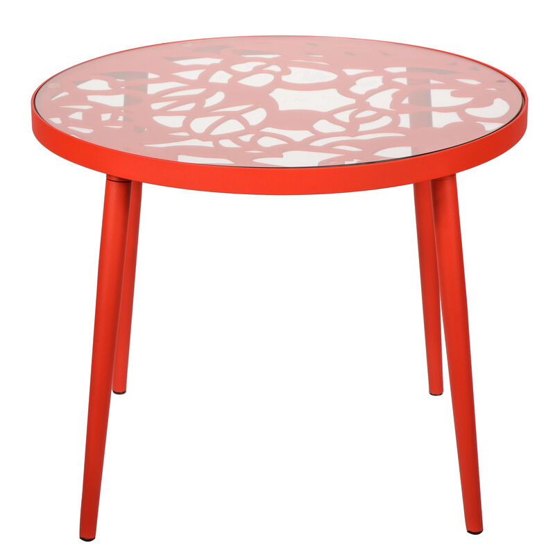 LeisureMod Devon Tree Design Glass Top Aluminum Base Outdoor End Table