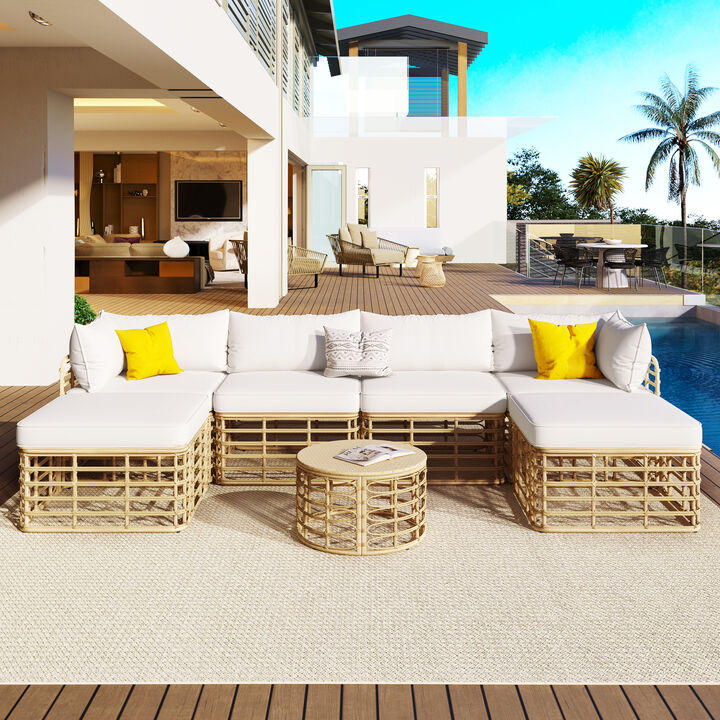 Merax 7 Pieces Outdoor Patio Furniture Sofa Set with Table