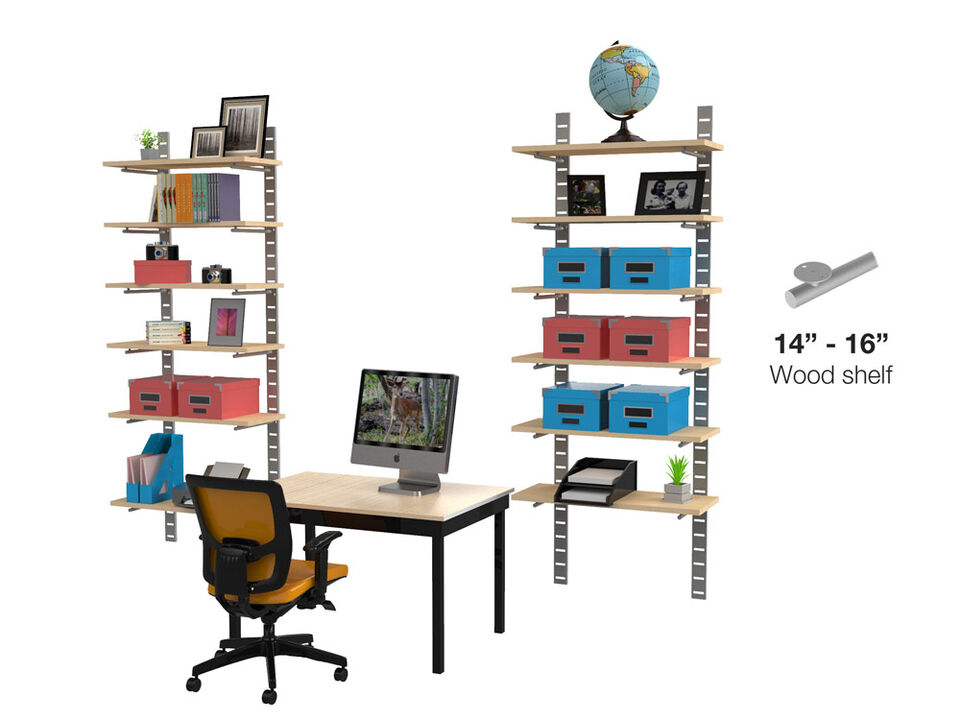 Stylish Home Office System 91" High 6 Tier with Wood Shelves 14"-16" Width | 2 Sections- Shelves Sold Separately
