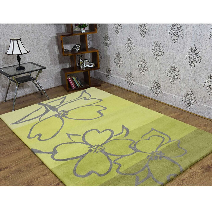 RUGSOTIC CARPETS HAND TUFTED WOOL ECO-FRIENDLY AREA RUGS  - 5'x7'6'', Rectangle Shape, Green, Floral Modern Design, High Pile Thick Handmade Anti Skid Area Rugs for Living Room, Bed Room (K03108)