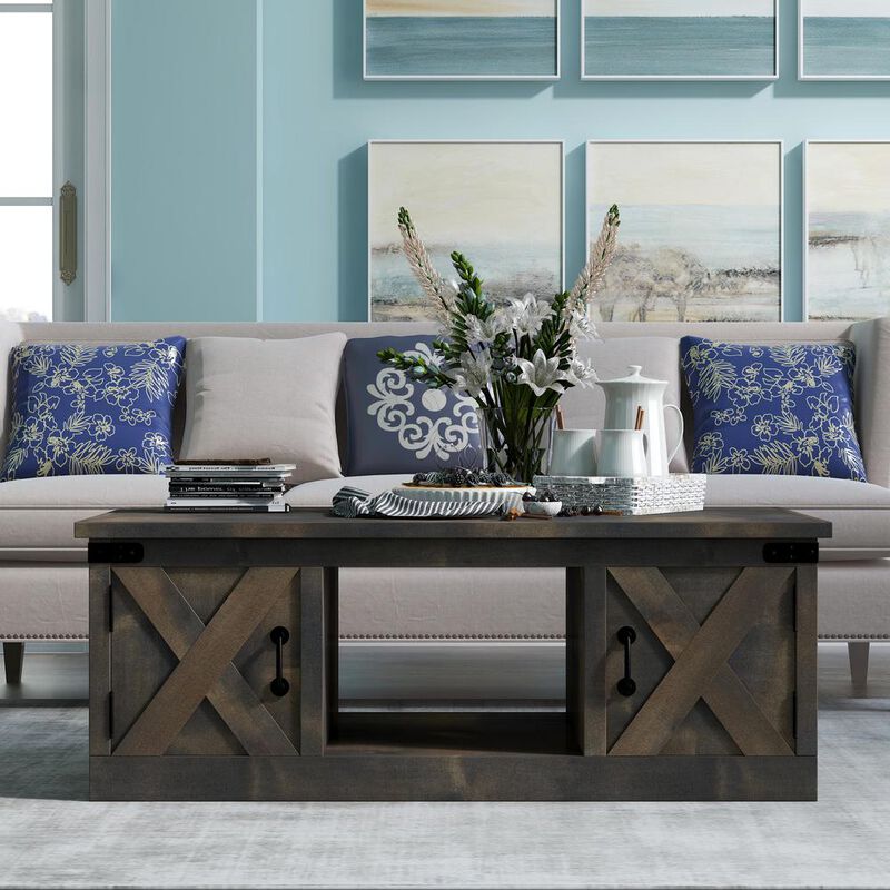 Bridgevine Home 48 in. No Assembly Required Barnwood Finish Solid Wood Coffee Table