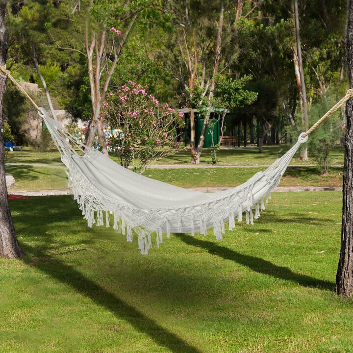 White Brazilian Hammock: Extra Large Cotton Hanging Bed with Bag, 330lbs Capacity