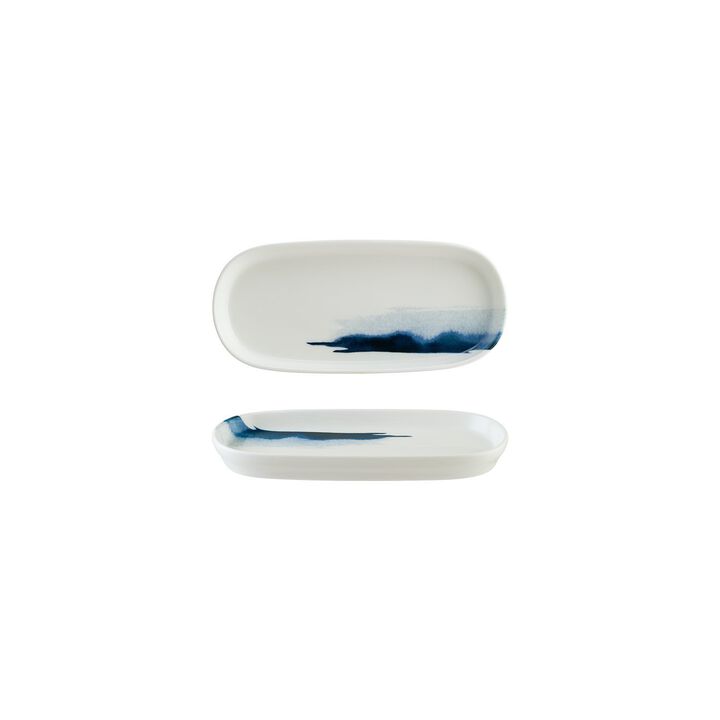 Blue Wave 8.5" x 4" x h:0.75" Oval Decorated Porcelain Platter (Set of 2)