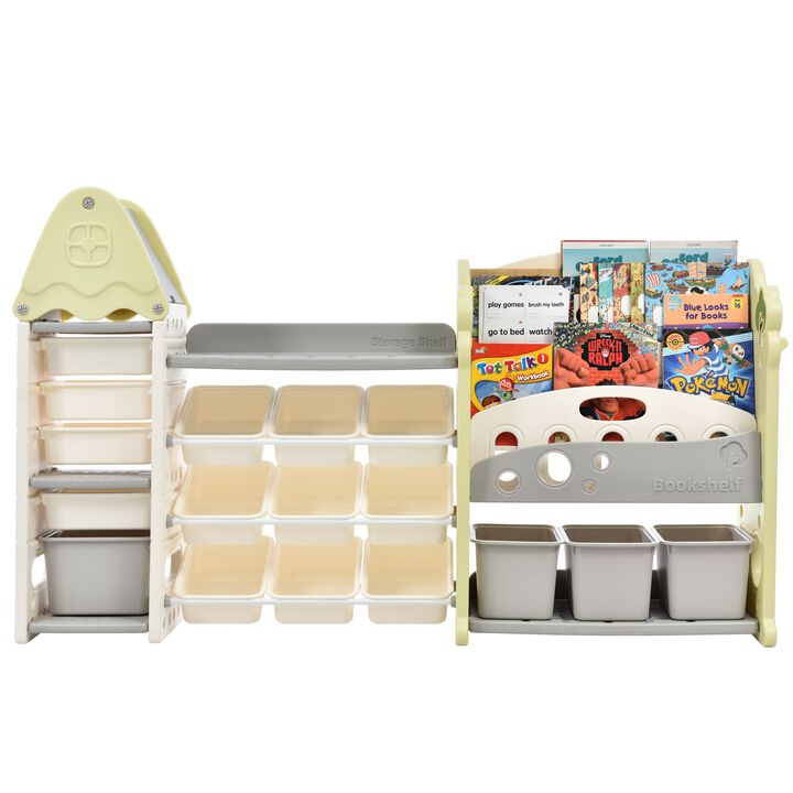 Kids Bookshelf Toy Storage Organizer with 17 Bins and 4 Bookshelves - Multi-functional Nursery Organizer Kids Furniture Set Toy Storage Cabinet Unit with HDPE Shelf and Bins - Colorful and Spacious Storage Solution for Children's Toys and Books Kids Bookshelf Toy Storage Organizer with 17 Bins and 4 Bookshelves - Multi-functional Nursery Organizer Kids Furniture Set Toy Storage Cabinet Unit with HDPE Shelf and Bins - Colorful and Spacious Storage Solution for Children's Toys and Books