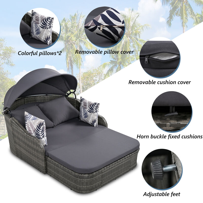 Merax Outdoor Sunbed with Adjustable Canopy