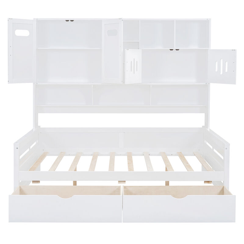 Merax Wooden Daybed with Storage Drawers and Cabinets