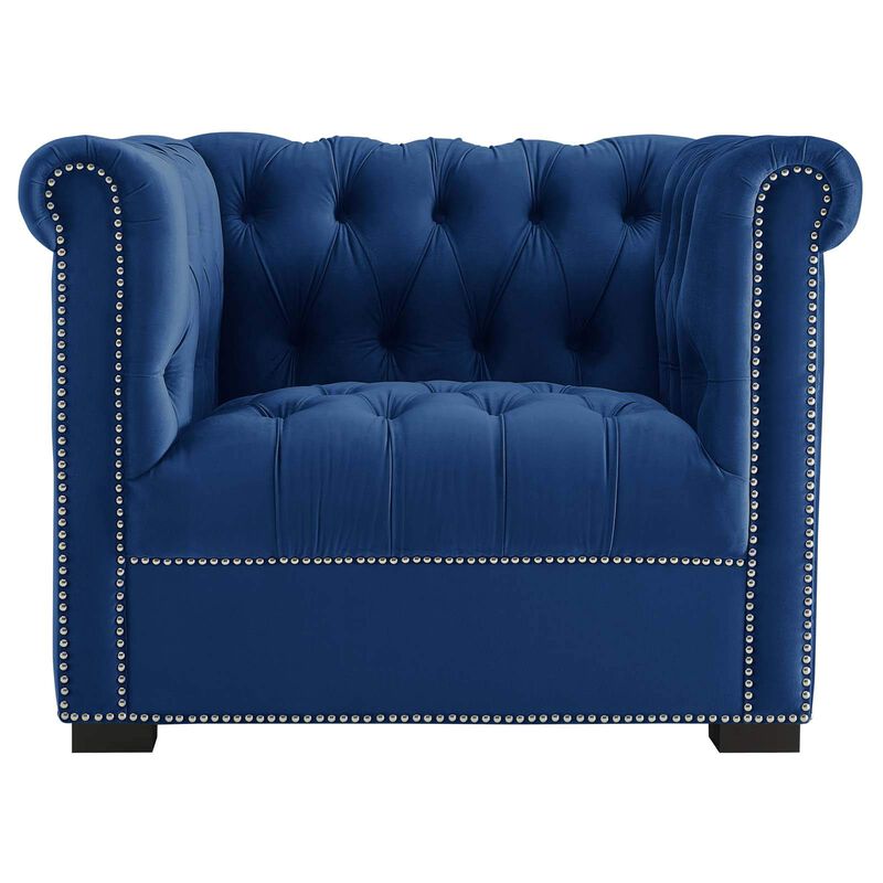 Modway Heritage Tufted Velvet Modern Chesterfield Lounge with Nailhead Trim, Armchair, Midnight Blue