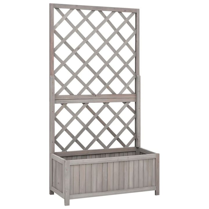 Simi Outdoor Garden Planter, Built In Trellis, 53 Inch Gray Solid Wood - Benzara