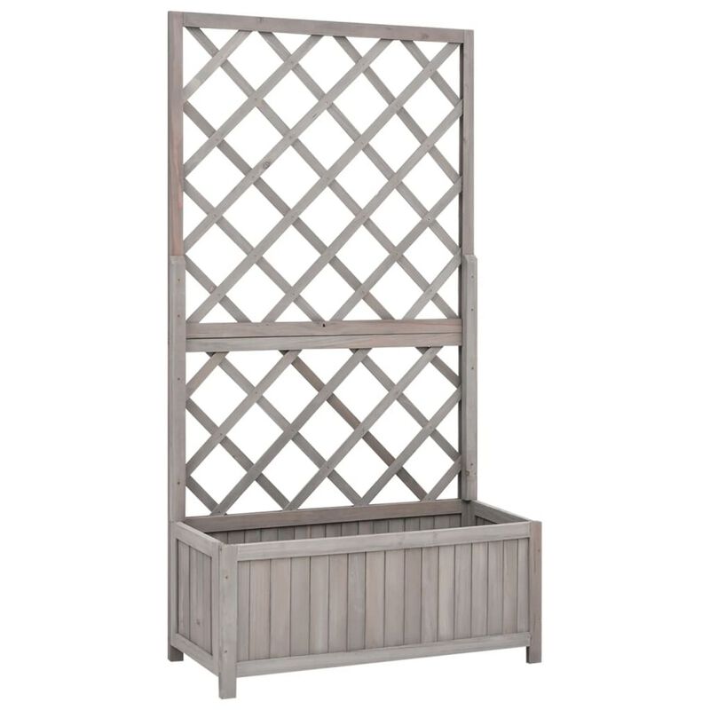 Simi Outdoor Garden Planter, Built In Trellis, 53 Inch Gray Solid Wood - Benzara