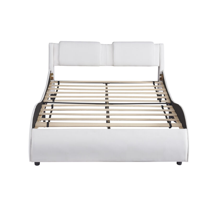 Merax Upholstered Faux Leather Platform Bed with LED Light