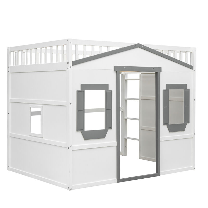 Full Size House Loft Bed With Ladder And Frame