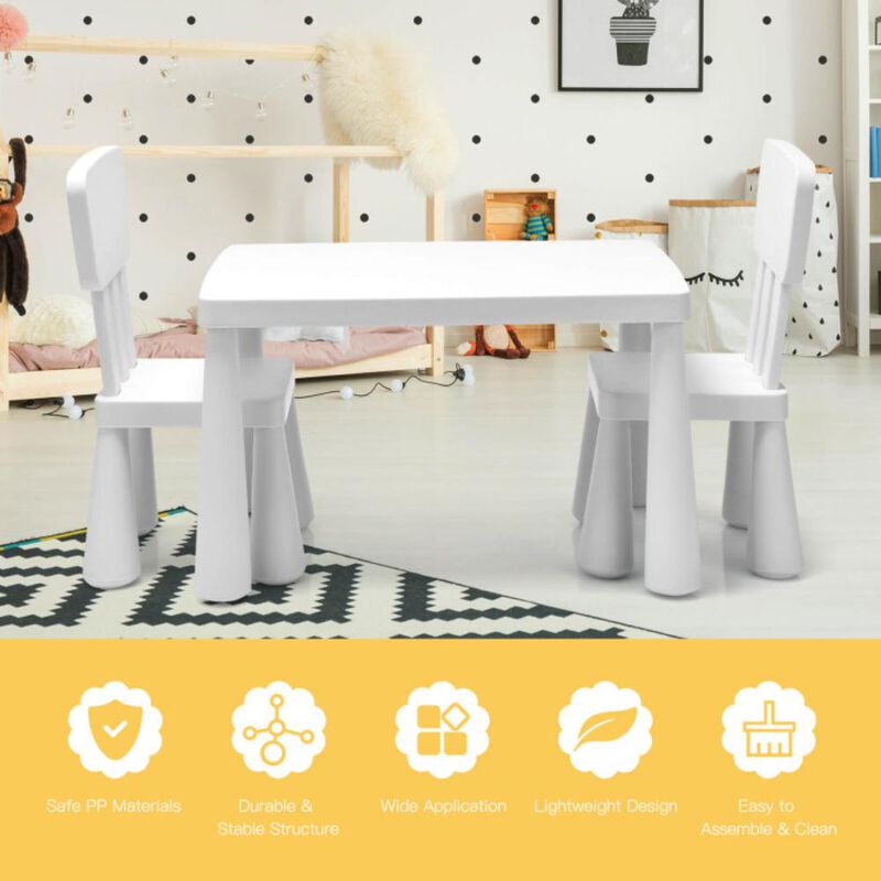 Hivvago 3 Pieces Toddler Multi Activity Play Dining Study Kids Table and Chair Set