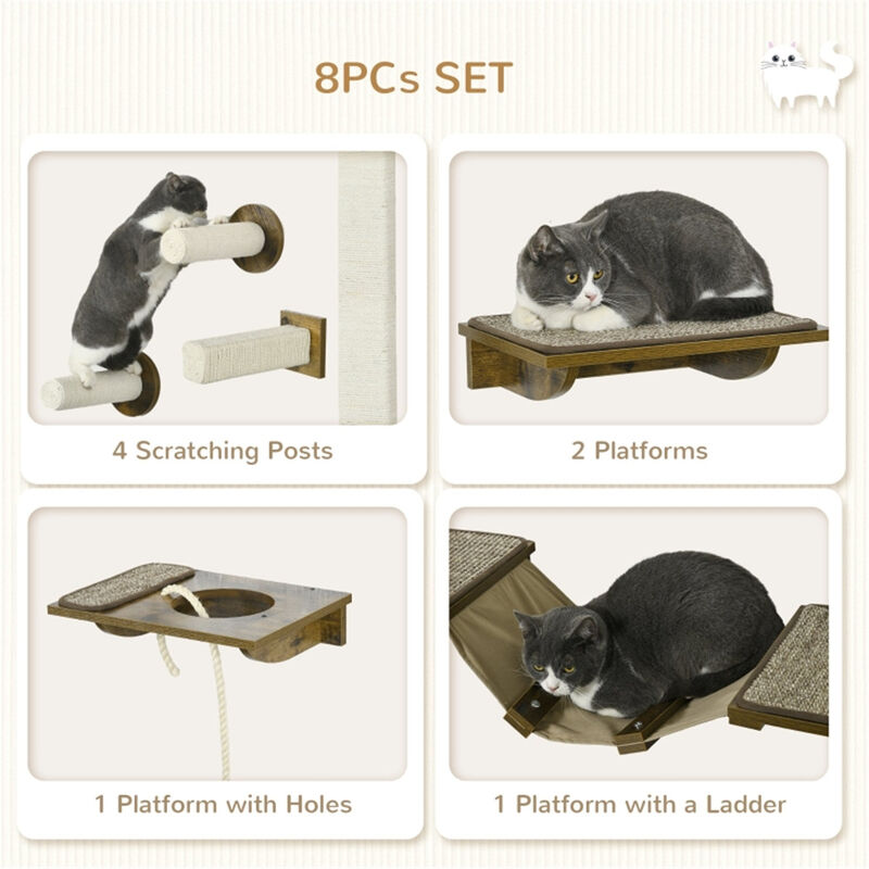 Cat Wall Shelves, Cat Trees & Climbing Tower with Scratching Posts and Perches for Cats