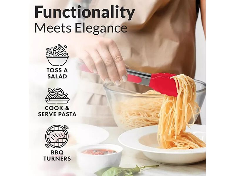 Zulay Kitchen Stainless Steel Kitchen Tongs with Silicone Tips - Set of 2
