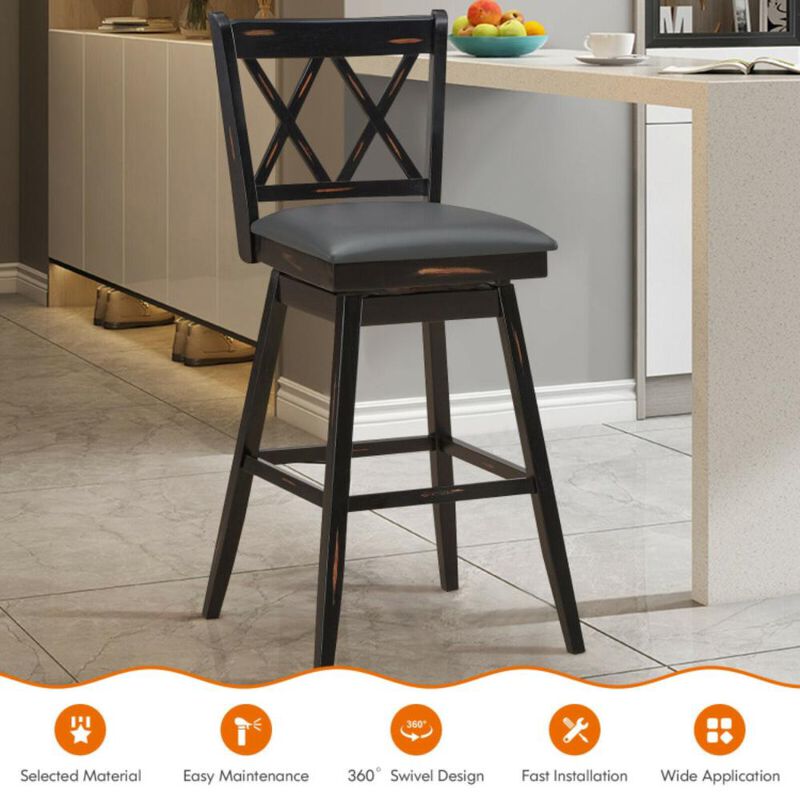 Hivvago 2 Pieces 29 Inches Swivel Counter Height Barstool Set with Rubber Wood Legs