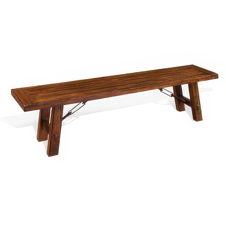 Reggie Bench, 72 Inch Brown Mahogany Wood, Metal Turnbuckle Accents - Benzara