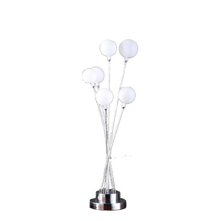 27.5" In 6-Light Acrylic Globe Aluminun LED Chrysanthe Silver Chrome Metal Table Lamp