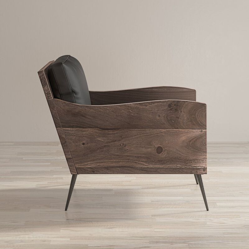 Jofran Karma Genuine Leather Solid Wood Rustic Accent Chair