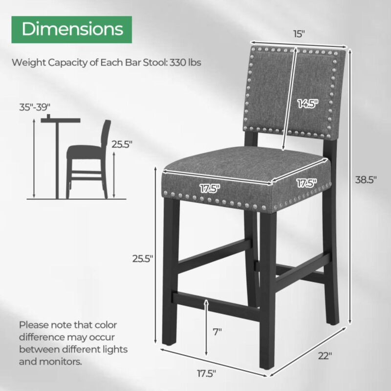 Hivvago 38.5/43.5 Inch Set of 2 Counter Height Chairs with Solid Rubber Wood Frame