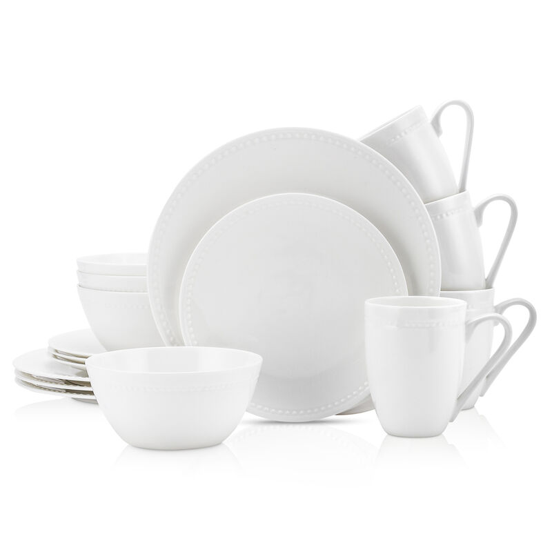 Stone Lain Ava Bone China 16 Piece Dinnerware Set, White