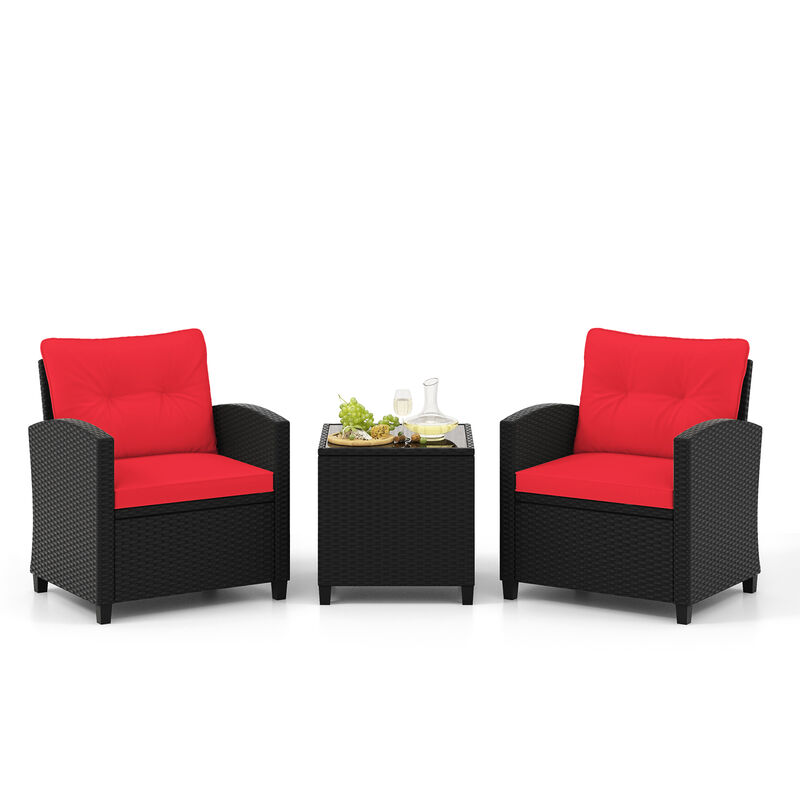 3 Pieces Patio Furniture Set with Tempered Glass Coffee Table
