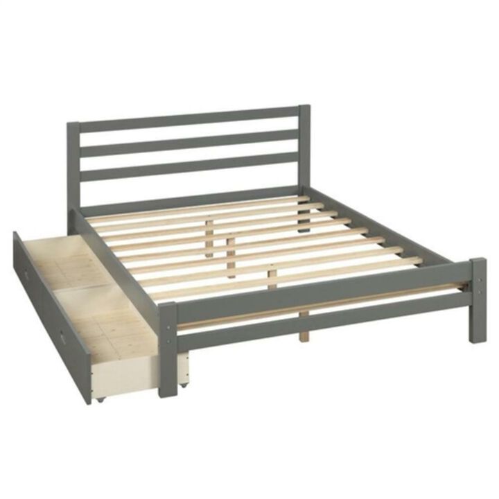 Hivvago Full size Gray Low Profile 2 Drawer Storage Platform Bed