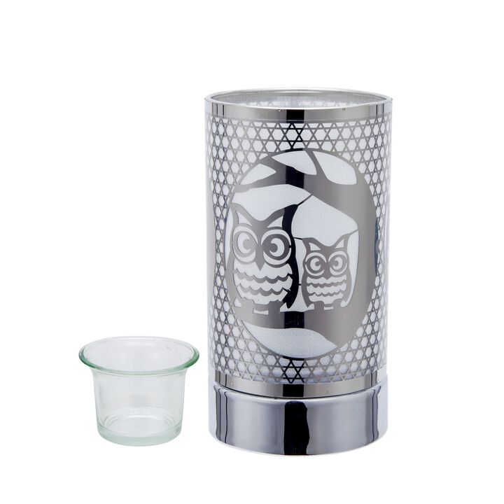7" Touch lamp/Oil burner/Wax warmer - Silver Loving Owls
