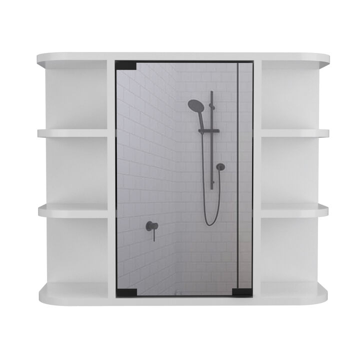 Milan Medicine Cabinet, Six External Shelves Mirror, Three Internal Shelves - White