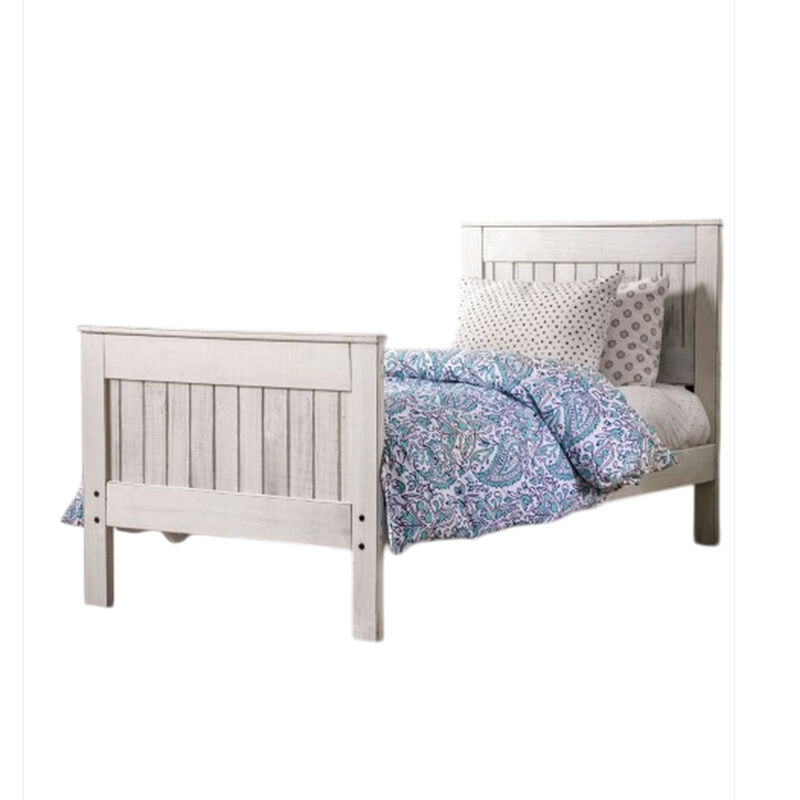 Waly Full Bed, Farmhouse Plank Design, Classic White Solid Pine Wood - Benzara