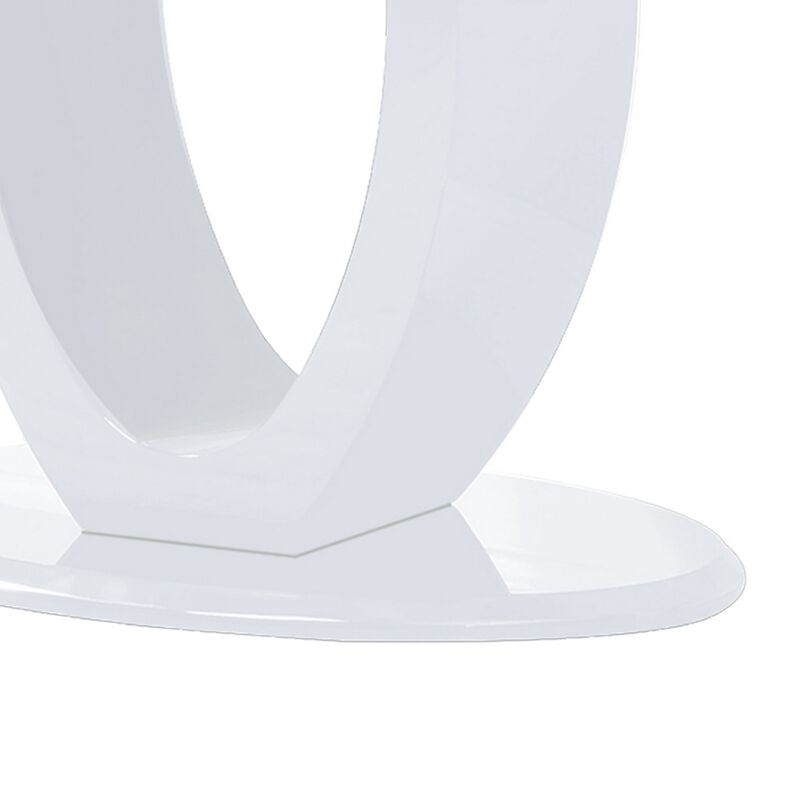 Contemporary Tempered Glass Top Sofa Table with O Shape Base, White-Benzara