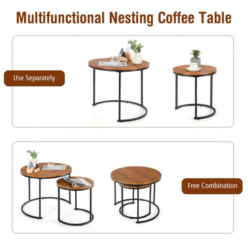 Hivvago Set of 2 Modern Round Stacking Nesting Coffee Tables